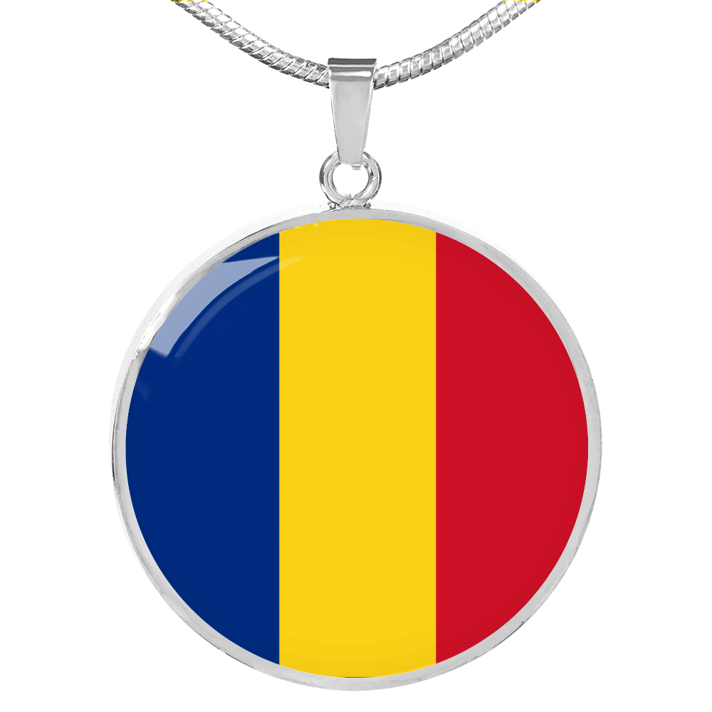 Romania Flag Necklace Circle Pendant Stainless Steel or 18k Gold 18-22"-Express Your Love Gifts