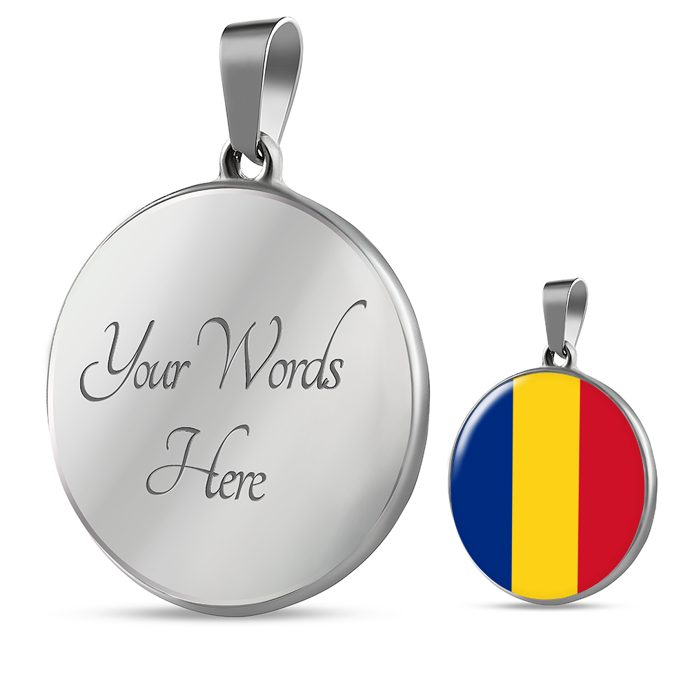 Romania Flag Necklace Circle Pendant Stainless Steel or 18k Gold 18-22"-Express Your Love Gifts