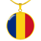 Romania Flag Necklace Circle Pendant Stainless Steel or 18k Gold 18-22"-Express Your Love Gifts