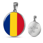 Romania Flag Necklace Circle Pendant Stainless Steel or 18k Gold 18-22"-Express Your Love Gifts
