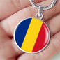 Romania Flag Necklace Circle Pendant Stainless Steel or 18k Gold 18-22"-Express Your Love Gifts