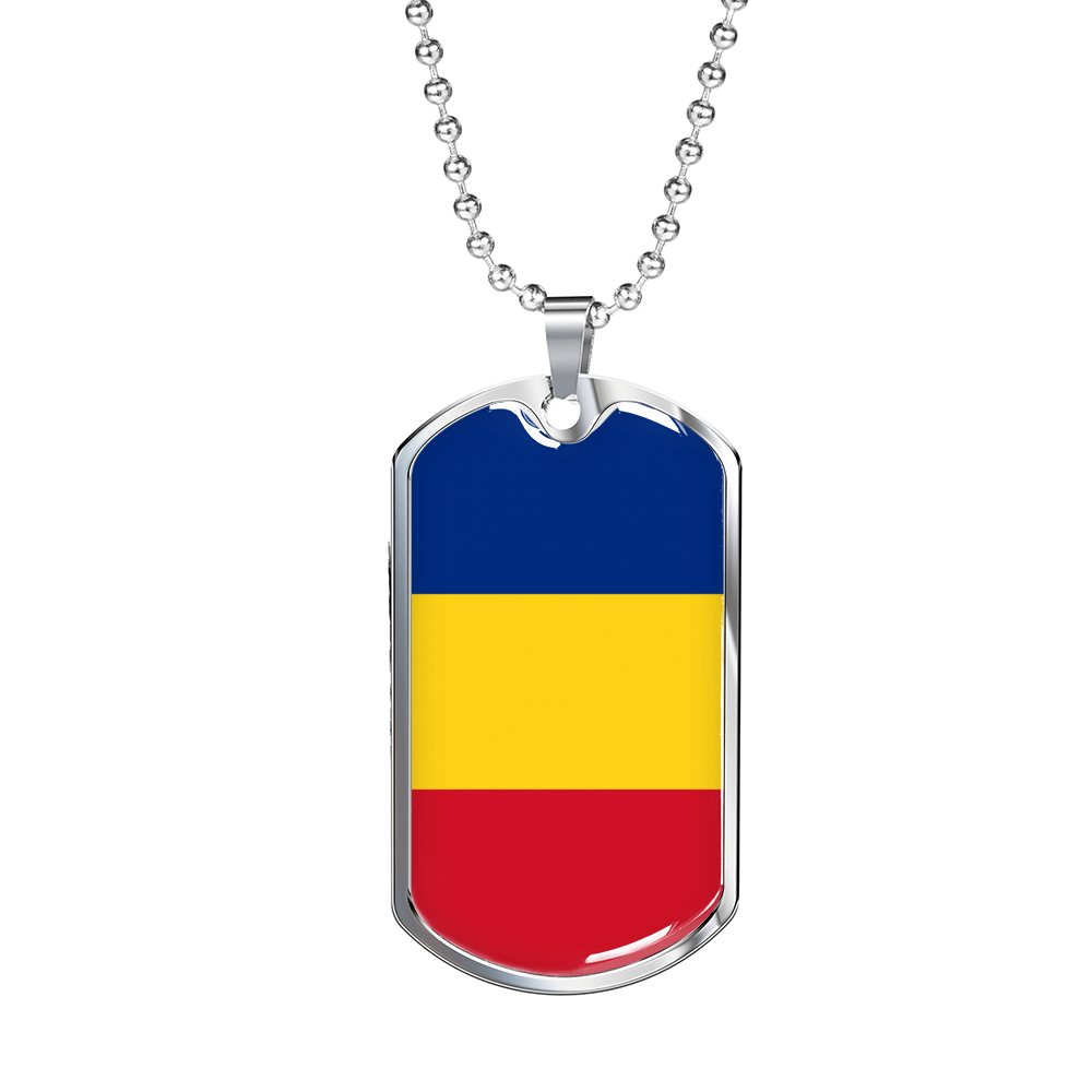 Romania Flag Necklace Stainless Steel or 18k Gold Dog Tag 24" Chain-Express Your Love Gifts