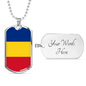Romania Flag Necklace Stainless Steel or 18k Gold Dog Tag 24" Chain-Express Your Love Gifts
