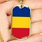 Romania Flag Necklace Stainless Steel or 18k Gold Dog Tag 24" Chain-Express Your Love Gifts