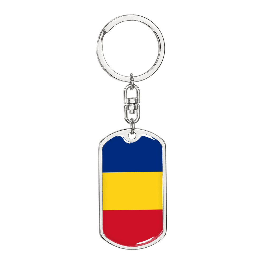 Romania Flag Swivel Keychain Dog Tag Stainless Steel or 18k Gold-Express Your Love Gifts