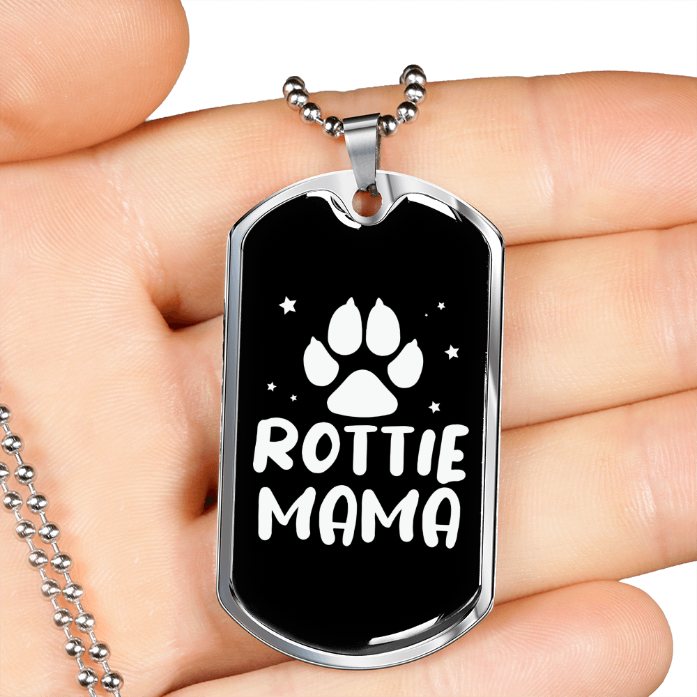 Rottie Mama Necklace Stainless Steel or 18k Gold Dog Tag 24" Chain-Express Your Love Gifts