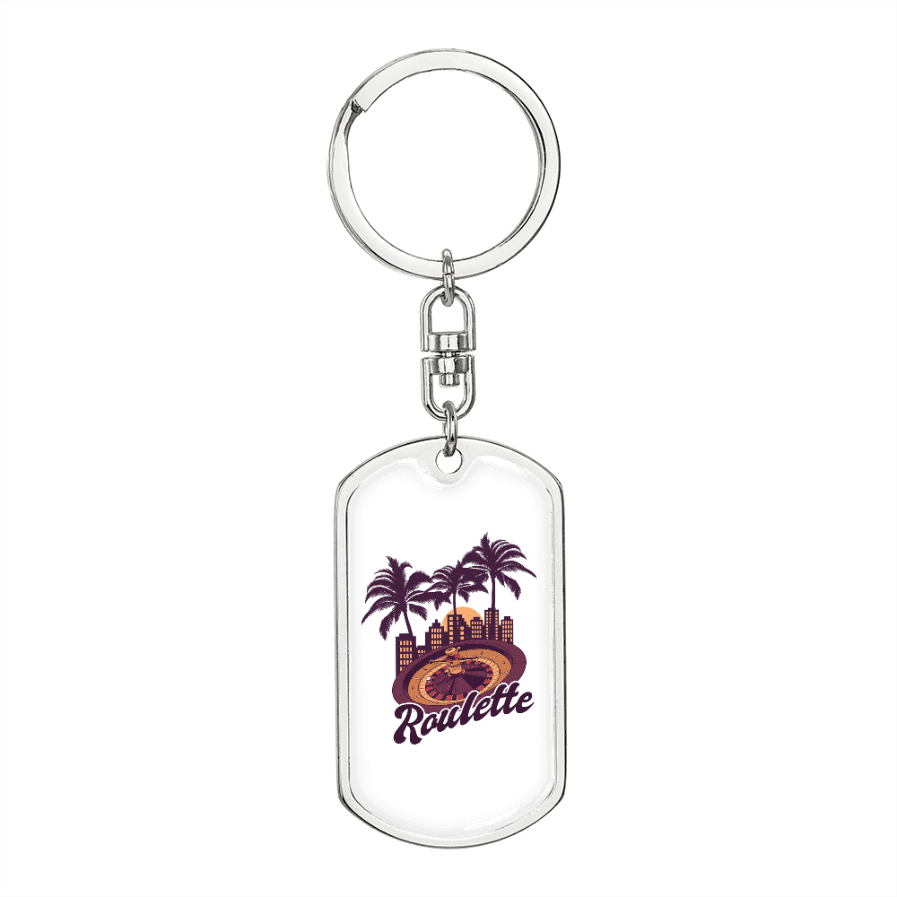 Roulette Gambler Keychain Stainless Steel or 18k Gold Dog Tag Keyring-Express Your Love Gifts