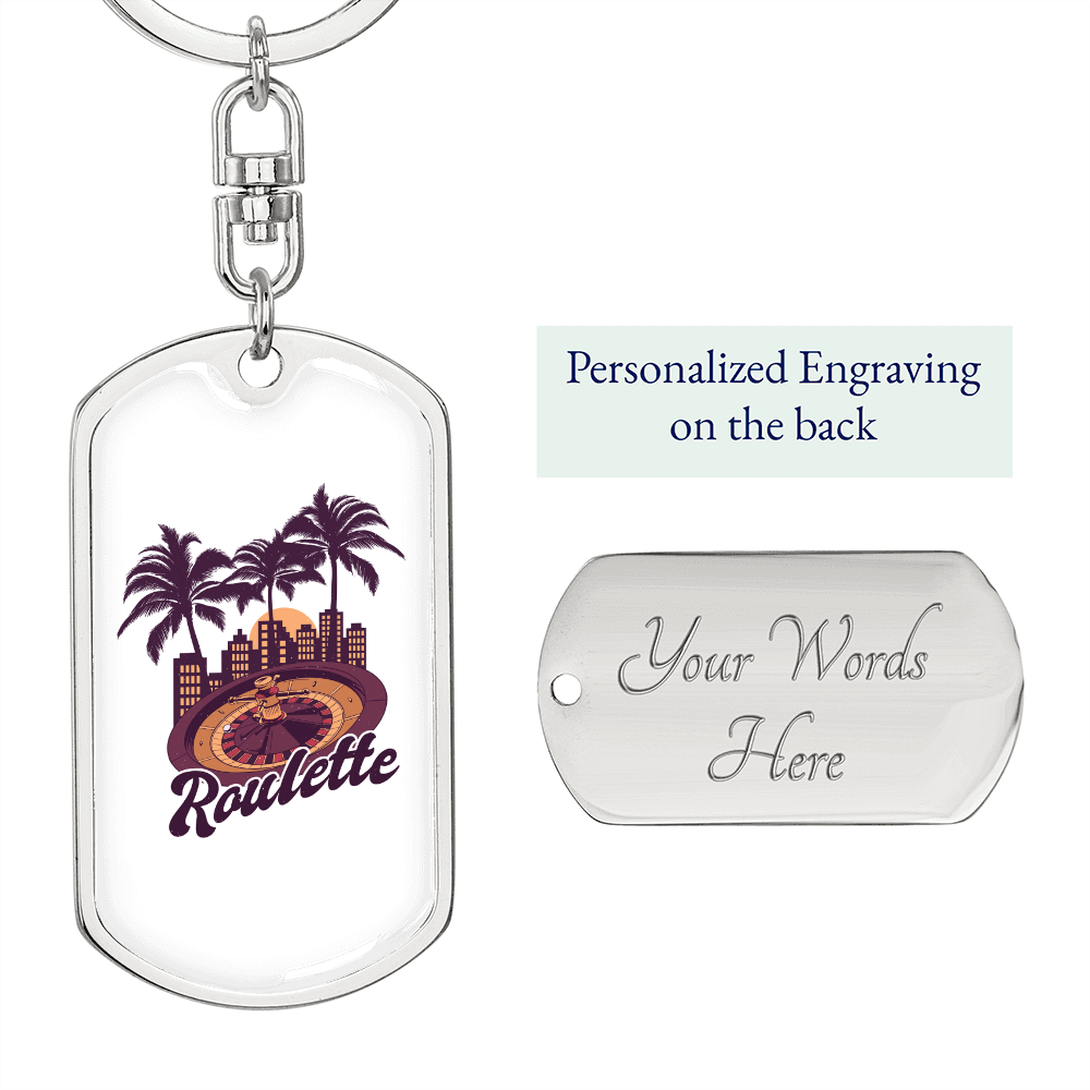 Roulette Gambler Keychain Stainless Steel or 18k Gold Dog Tag Keyring-Express Your Love Gifts