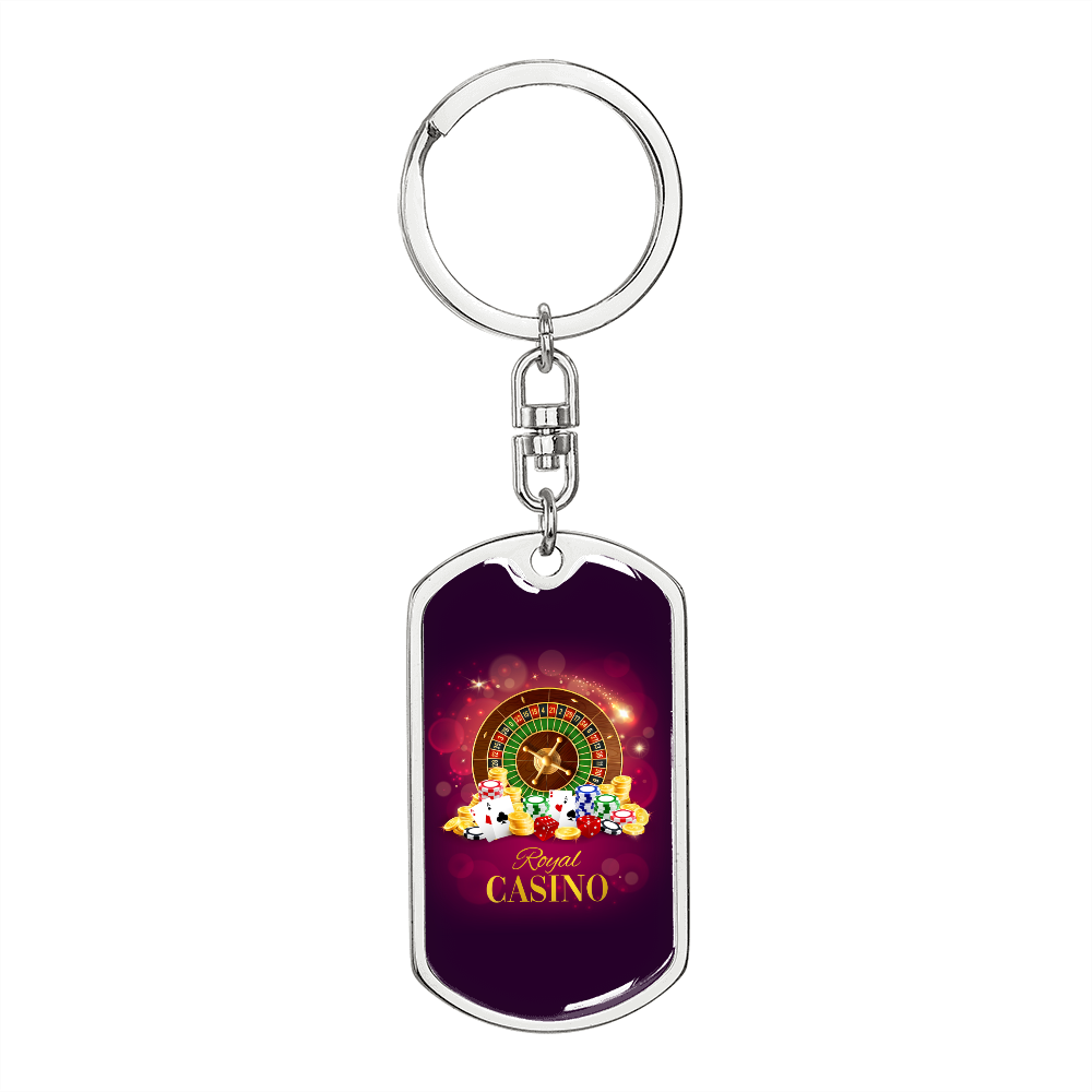 Royal Casino Gambler Keychain Stainless Steel or 18k Gold Dog Tag Keyring-Express Your Love Gifts