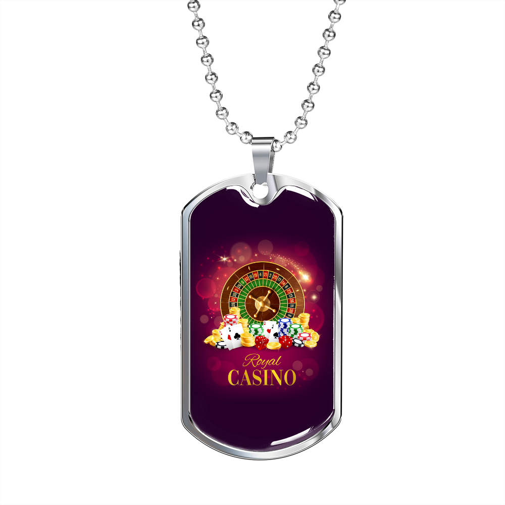 Royal Casino Gambler Necklace Stainless Steel or 18k Gold Dog Tag 24-Express Your Love Gifts