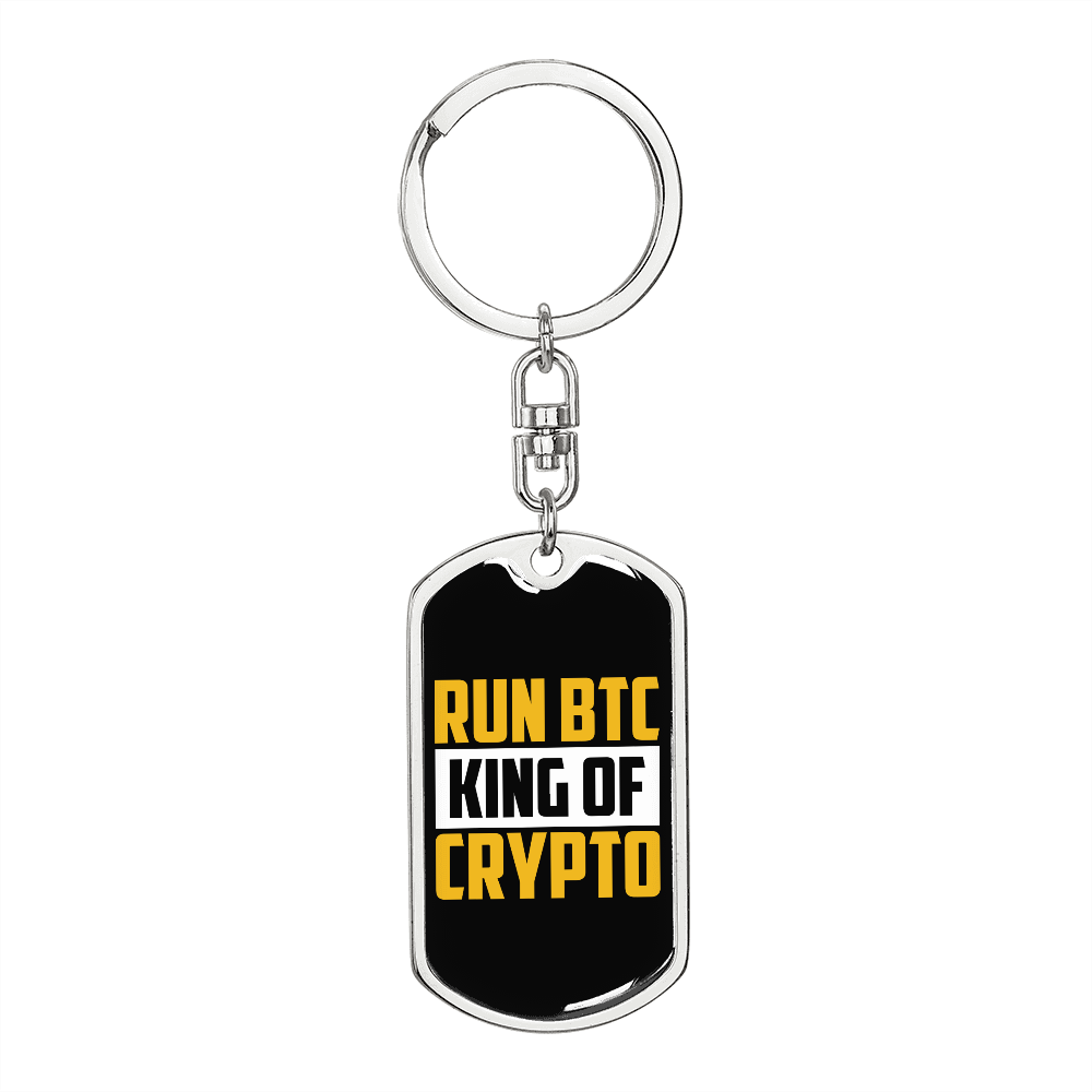 Run BTC Crypto Keychain Stainless Steel or 18k Gold Dog Tag Keyring-Express Your Love Gifts