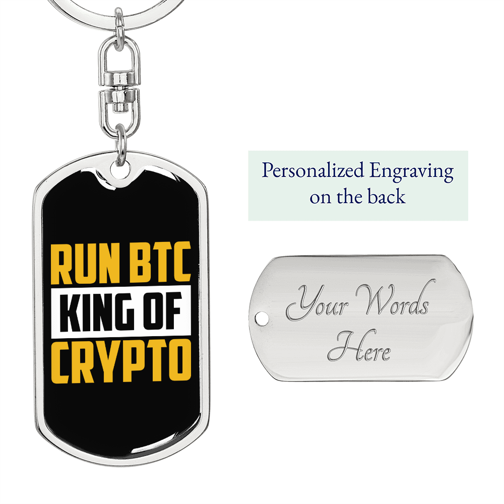 Run BTC Crypto Keychain Stainless Steel or 18k Gold Dog Tag Keyring-Express Your Love Gifts