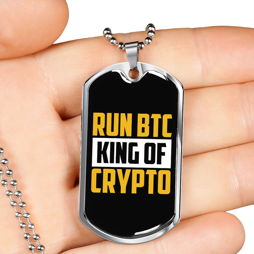 Run BTC Crypto Necklace Stainless Steel or 18k Gold Dog Tag 24" Chain-Express Your Love Gifts