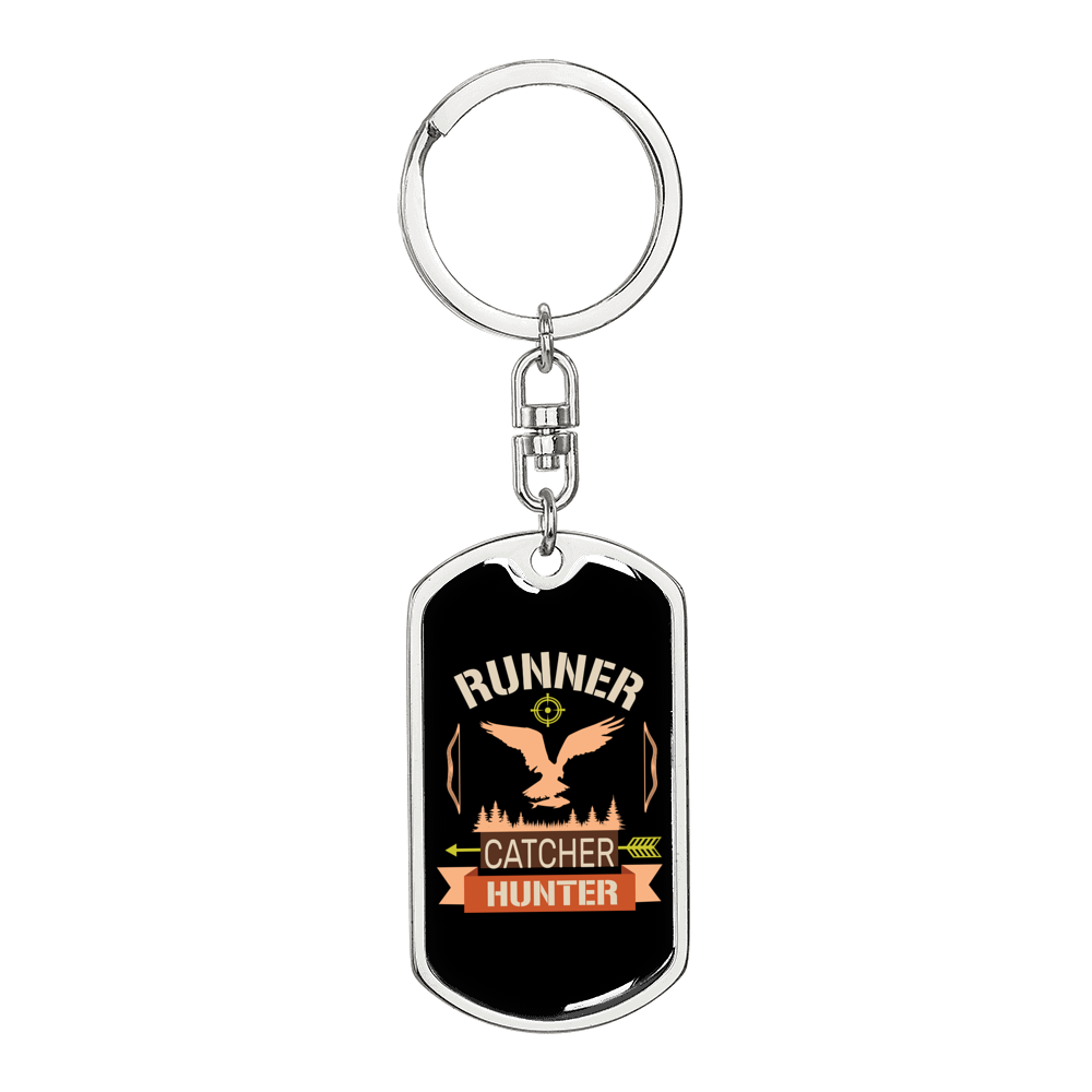 Runner Catcher Hunter Keychain Stainless Steel or 18k Gold Dog Tag Keyring-Express Your Love Gifts