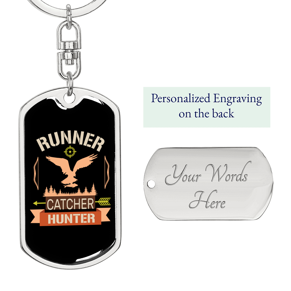 Runner Catcher Hunter Keychain Stainless Steel or 18k Gold Dog Tag Keyring-Express Your Love Gifts