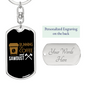 Running On Coffee Sawdust Swivel Keychain Woodworker Dog Tag Stainless Steel or 18k Gold-Express Your Love Gifts