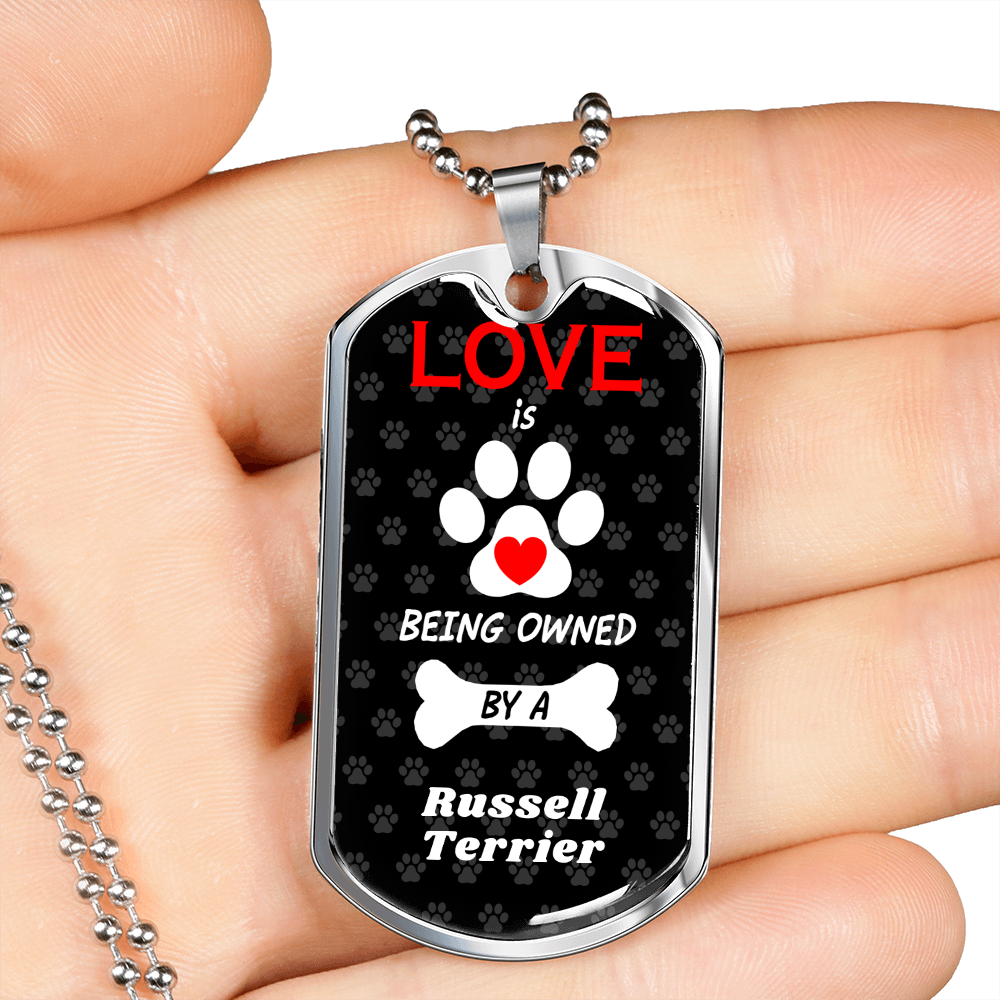 Russell Terrier Love Is Stainless Steel or 18k Gold Dog Tag 24" Chain-Express Your Love Gifts
