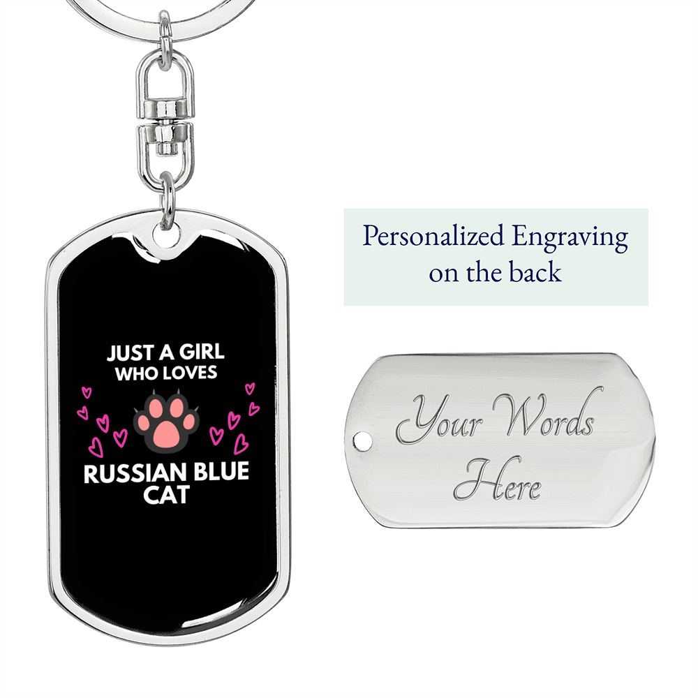 Russian Blue Cat Keychain Stainless Steel or 18k Gold Dog Tag Keyring-Express Your Love Gifts