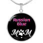 Russian Blue Cat Mom Necklace Circle Pendant Stainless Steel or 18k Gold 18-22"-Express Your Love Gifts
