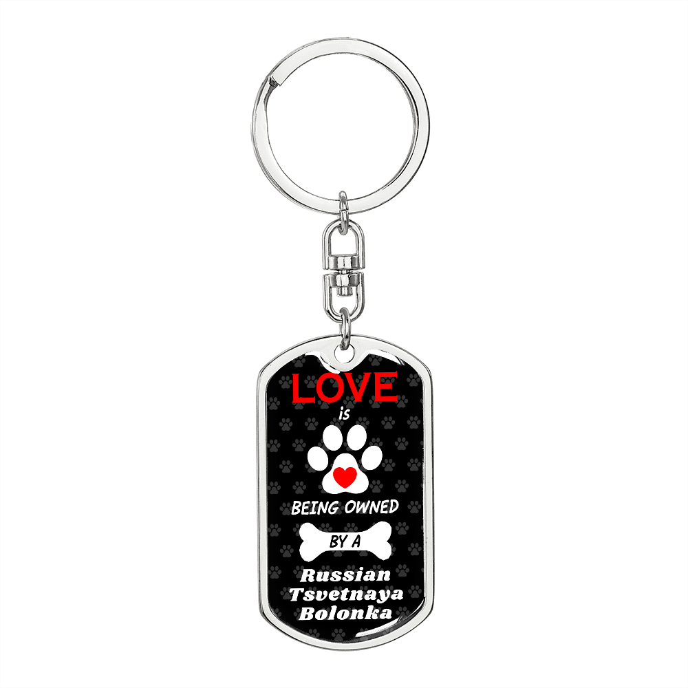 Russian Tsvetnaya Bolonka Keychain Stainless Steel or 18k Gold Dog Tag Keyring-Express Your Love Gifts
