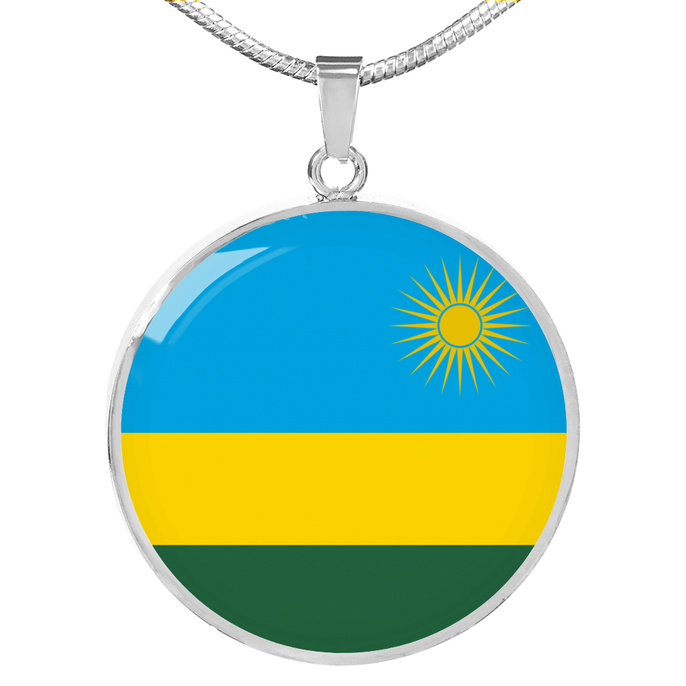 Rwanda Flag Necklace Circle Pendant Stainless Steel or 18k Gold 18-22"-Express Your Love Gifts
