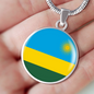 Rwanda Flag Necklace Circle Pendant Stainless Steel or 18k Gold 18-22"-Express Your Love Gifts