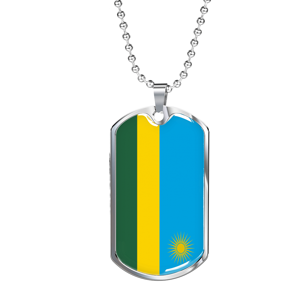 Rwanda Flag Necklace Stainless Steel or 18k Gold Dog Tag 24" Chain-Express Your Love Gifts
