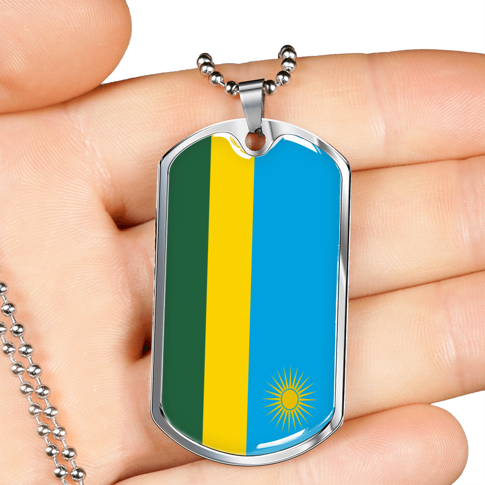 Rwanda Flag Necklace Stainless Steel or 18k Gold Dog Tag 24" Chain-Express Your Love Gifts