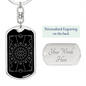 Sacred Diamond Star Cirle in Rectangle Keychain Stainless Steel or 18k Gold Dog Tag Keyring-Express Your Love Gifts