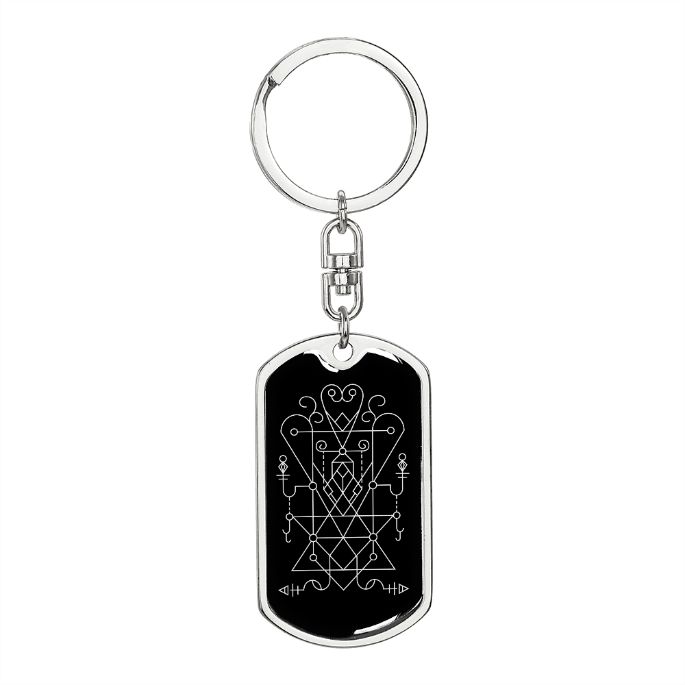 Sacred Geometry Ancient Design Playing Cards Keychain Stainless Steel or 18k Gold Dog Tag Keyring-Express Your Love Gifts