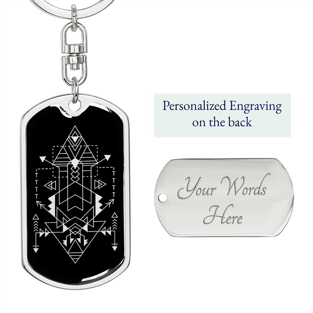 Sacred Geometry Ancient Design Triangle Keychain Stainless Steel or 18k Gold Dog Tag Keyring-Express Your Love Gifts