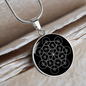 Sacred Geometry Flower Inside Polygon Black Circle Necklace Stainless Steel or 18k Gold 18-22"-Express Your Love Gifts
