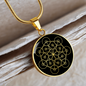Sacred Geometry Flower Inside Polygon Black Circle Necklace Stainless Steel or 18k Gold 18-22"-Express Your Love Gifts