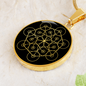 Sacred Geometry Flower Inside Polygon Black Circle Necklace Stainless Steel or 18k Gold 18-22"-Express Your Love Gifts