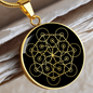 Sacred Geometry Flower Inside Polygon Black Circle Necklace Stainless Steel or 18k Gold 18-22"-Express Your Love Gifts