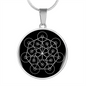 Sacred Geometry Flower Inside Polygon Black Circle Necklace Stainless Steel or 18k Gold 18-22"-Express Your Love Gifts