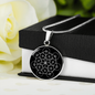 Sacred Geometry Flower Inside Polygon Black Circle Necklace Stainless Steel or 18k Gold 18-22"-Express Your Love Gifts