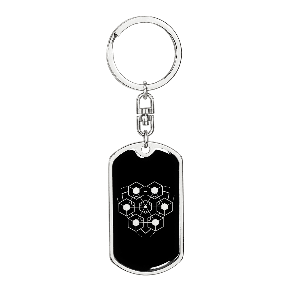 Sacred Geometry Hexagons Keychain Stainless Steel or 18k Gold Dog Tag Keyring-Express Your Love Gifts