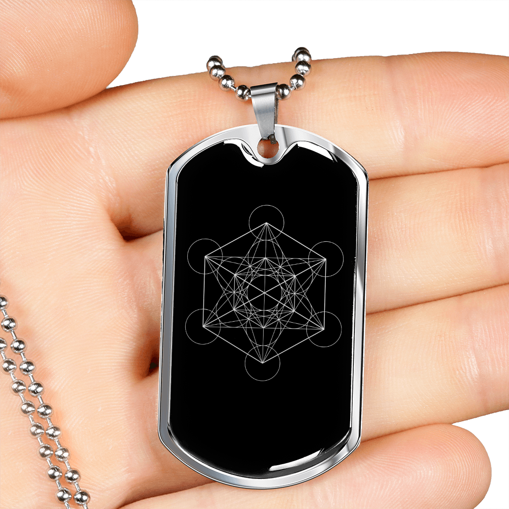 Sacred Geometry Met Cube Necklace Stainless Steel or 18k Gold Dog Tag-Express Your Love Gifts