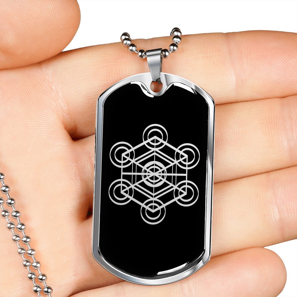 Sacred Geometry Metatrons Cube Large Necklace Stainless Steel or 18k Gold Dog Tag-Express Your Love Gifts