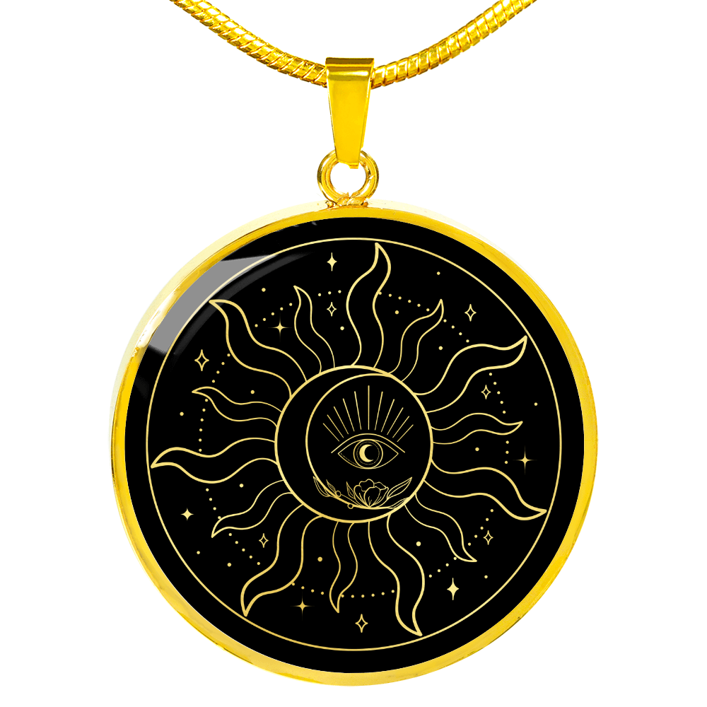 Sacred Geometry Moon Eye Circle Necklace Stainless Steel or 18k Gold 18-22"-Express Your Love Gifts