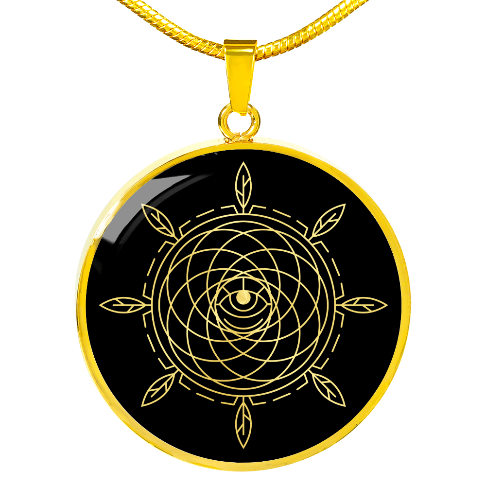 Sacred Geometry Overlapping Circles with Leaf Circle Necklace Stainless Steel or 18k Gold 18-22"-Express Your Love Gifts