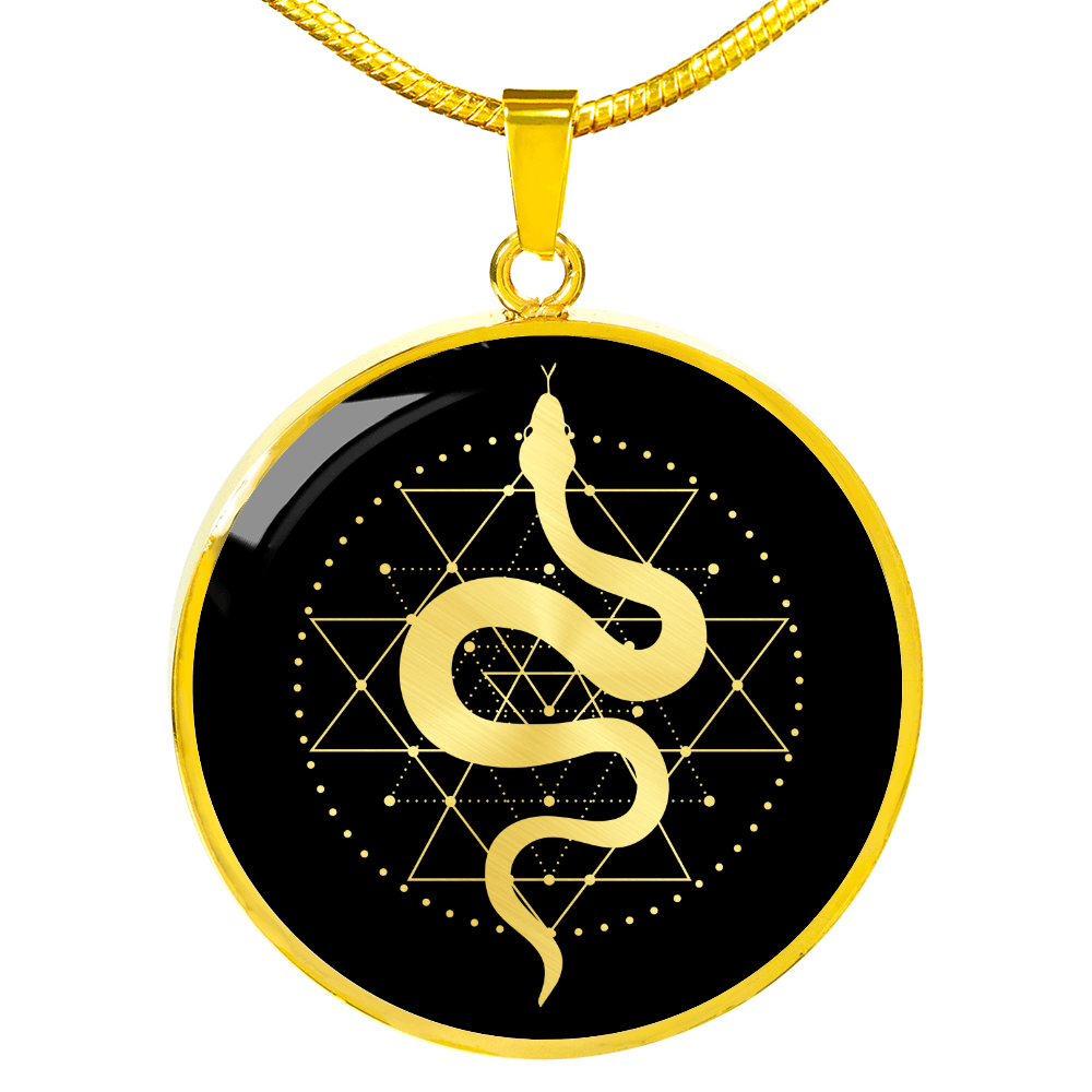 Sacred Geometry Snake in Circle Triangle Circle Necklace Stainless Steel or 18k Gold 18-22"-Express Your Love Gifts