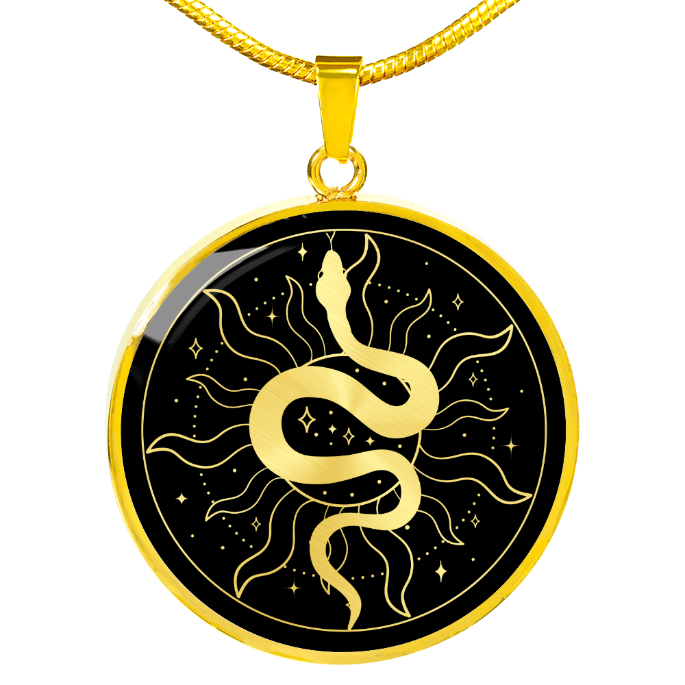 Sacred Geometry Sun Snake Circle Necklace Stainless Steel or 18k Gold 18-22"-Express Your Love Gifts