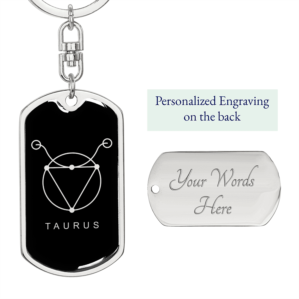 Sacred Geometry Taurus Keychain Stainless Steel or 18k Gold Dog Tag Keyring-Express Your Love Gifts