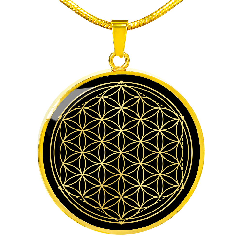 Sacred Geometry The Flower of Life Stylized Version Circle Necklace Stainless Steel or 18k Gold 18-22"-Express Your Love Gifts
