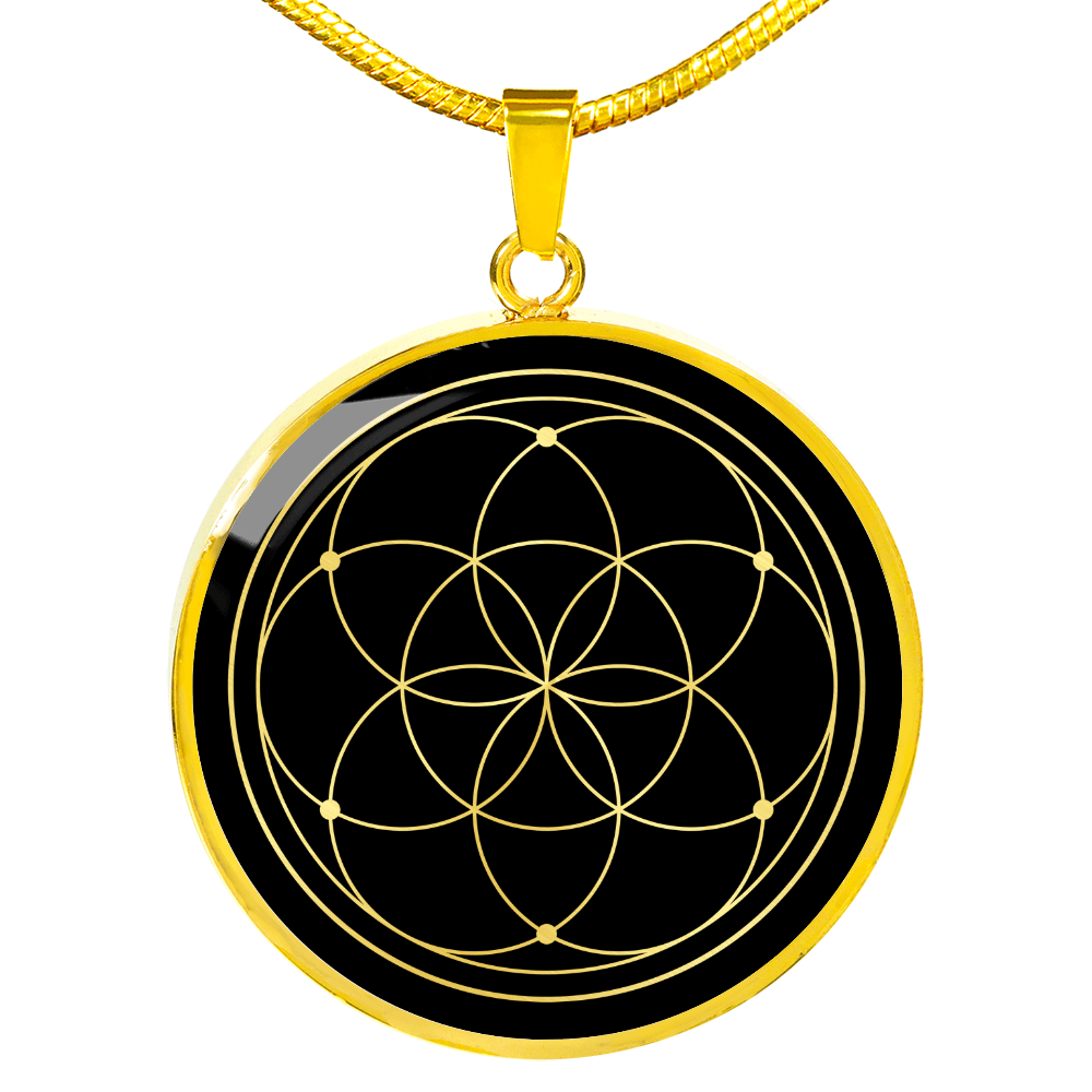 Sacred Geometry The Seed of Life Stylized Version Circle Necklace Stainless Steel or 18k Gold 18-22"-Express Your Love Gifts