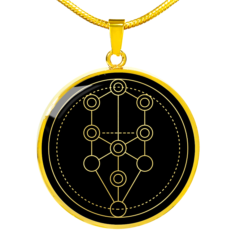 Sacred Geometry The Tree of Life Stylized Version Black Circle Necklace Stainless Steel or 18k Gold 18-22"-Express Your Love Gifts