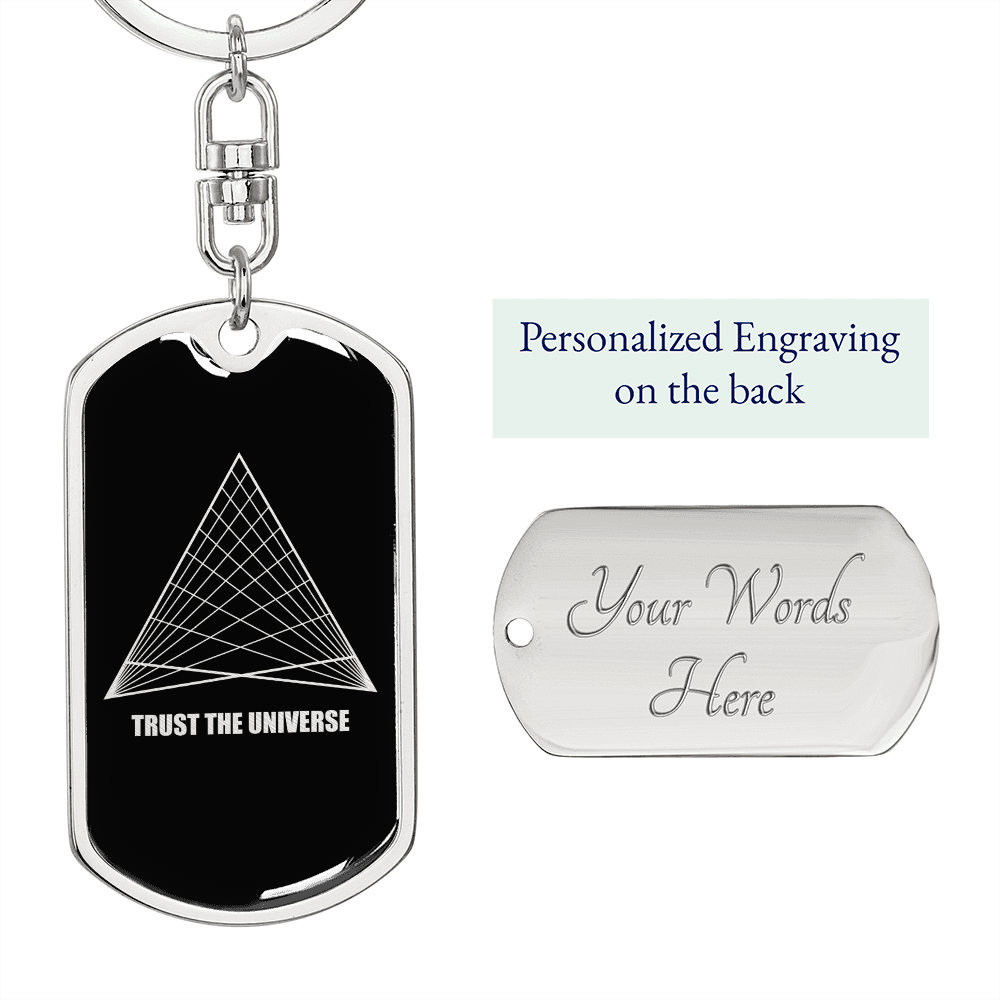 Sacred Geometry Trust The Universe Keychain Stainless Steel or 18k Gold Dog Tag Keyring-Express Your Love Gifts