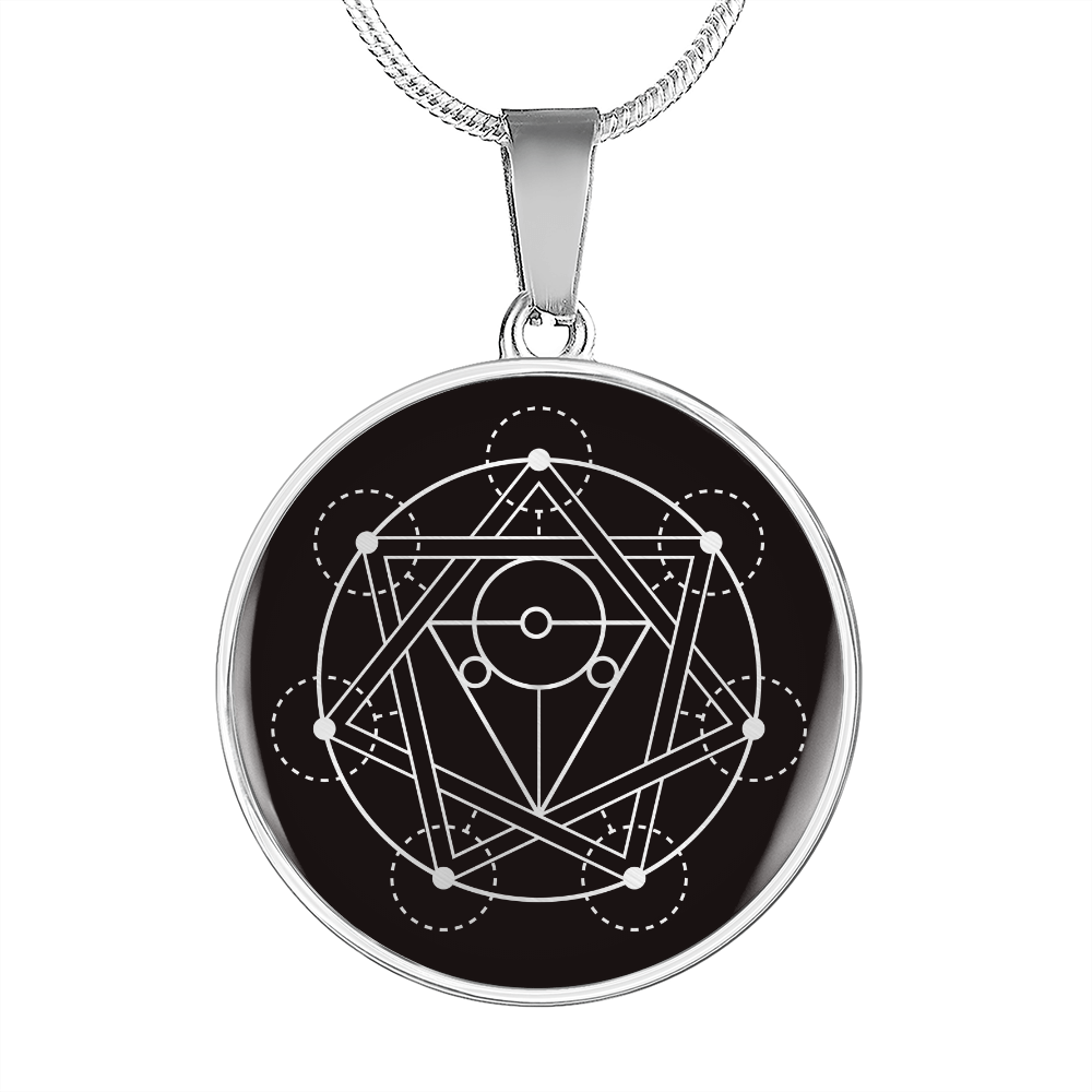 Sacred Geometry With Different Shapes Inside the Circle Black Circle Necklace Stainless Steel or 18k Gold 18-22"-Express Your Love Gifts